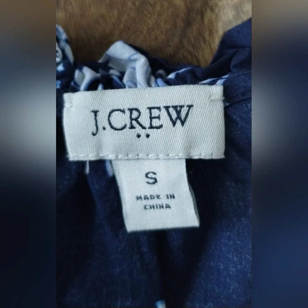 J.Crew Floral Navy Blue Women's Top Size (S)